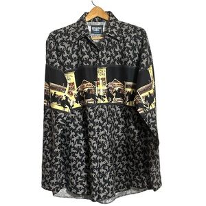 Brooks & Dunn Vintage Western Rodeo Red Dog Salon Pearl Snap Button Dress Shirt